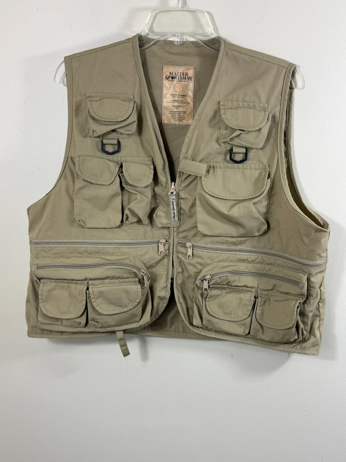 Master Sportsman Men's Large Khaki Utility Fishing Vest Rugged Outdoor Gorpcore