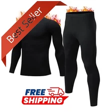 Thermal Underwear for Men, Mens Long Johns large, Black Mens Long Johns Therma