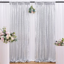 2 Panels Silver Sequin Backdrop Curtains 2x8 FT Birthday Background Drapes