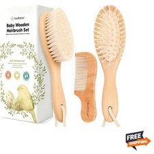 Baby Hair Brush Set Natural Wood Goat Bristle Comb Cradle Cap Toddler