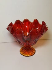 Vintage MCM LE Smith Flame Simplicity Pedestal Compote Vase Glass Large Bowl