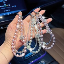 2Pcs Crystal Star Beaded Phone Charm Strap Aesthetic Pearl Bag Pendant Accessory