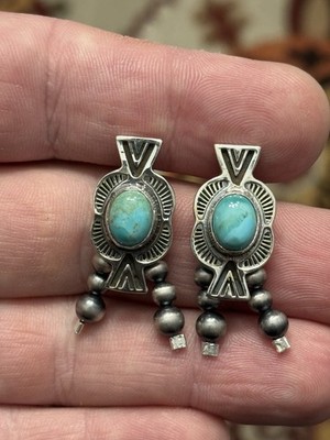 STERLINGSILBER INDIANER SW TÜRKIS GESTEMPELT CONCHO PERLEN OHRRINGE .925