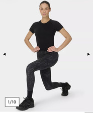 BNWT Sweaty Betty Runners High Compressive Leggings Black Code Print RP£90 7/8 S