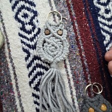 Handmade Macrame Owl Keychain Grey Color