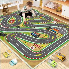 Kids Rug Race Track Play mat Playroom Car Rugs for 2.6x3.9ft, Race-green