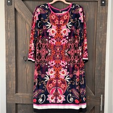 Eliza J Women's Floral Knit Dress Navy & Pink 3/4 Sleeve Back Zip Size 14W
