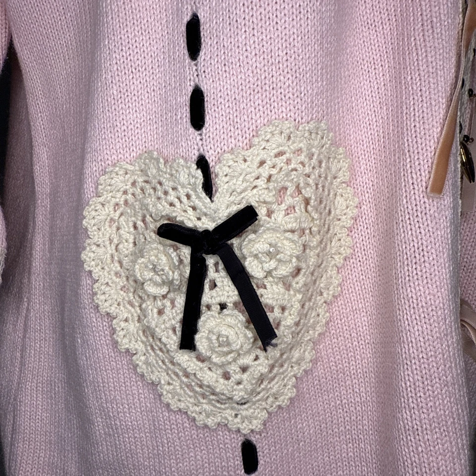 Libro de Cuentos Tejido Rosa Suéter Crochet Corazones Cuentas Terciopelo Abuela Núcleo Talla XL Foto 4 de 4