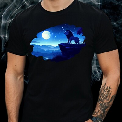 Herren T-Shirt Löwe bei Nacht Motiv Baumwolle Größe XS bis 5XL
