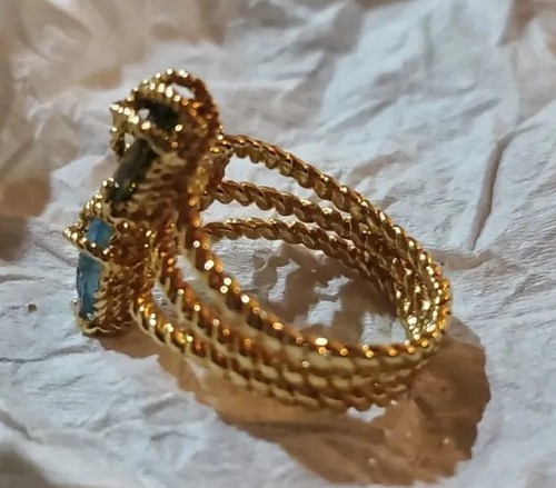 Bague de costume triple bande or 24 carats pierres précieuses simulées allure scintillante taille 8 🔥🔥 - Photo 20/23