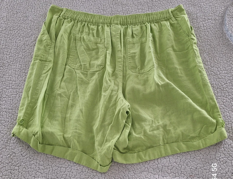 Pantalones Cortos Mujer Talla 3X 4 Bolsillos Puños Lino/Rayón Verde Lima Just My Size Foto 4 de 4