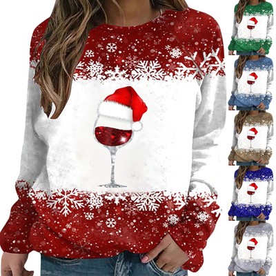 Women's Winter Sweatshirts Christmas Printed Long Sleeve O Neck Casual Blouse