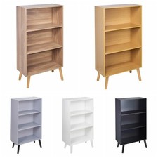 3 Tier Wide Bookshelf Deep Bookcase Wooden Storage Unit Display Rack with Legs