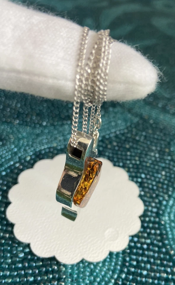 "Collar colgante hoja ámbar báltico plata de ley 925 color coñac 18"" L" Foto 2 de 4