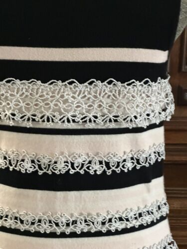 CHANEL Ivory Pink/Black Striped Lace 100% Cashmere Sleeveless Dress, FR Size 38 - Picture 3 of 10