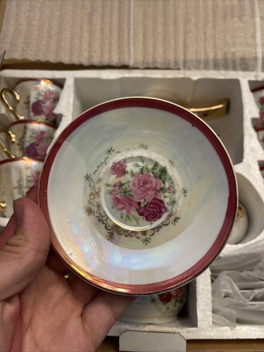 Antique Chinese Transitional Tea Cup Set of Six (6) Gold/White/Pink Flowers - Picture 7 of 7