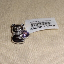BG 10K White Gold Teddy Bear Diamond Amethyst Heart Pendant NWT