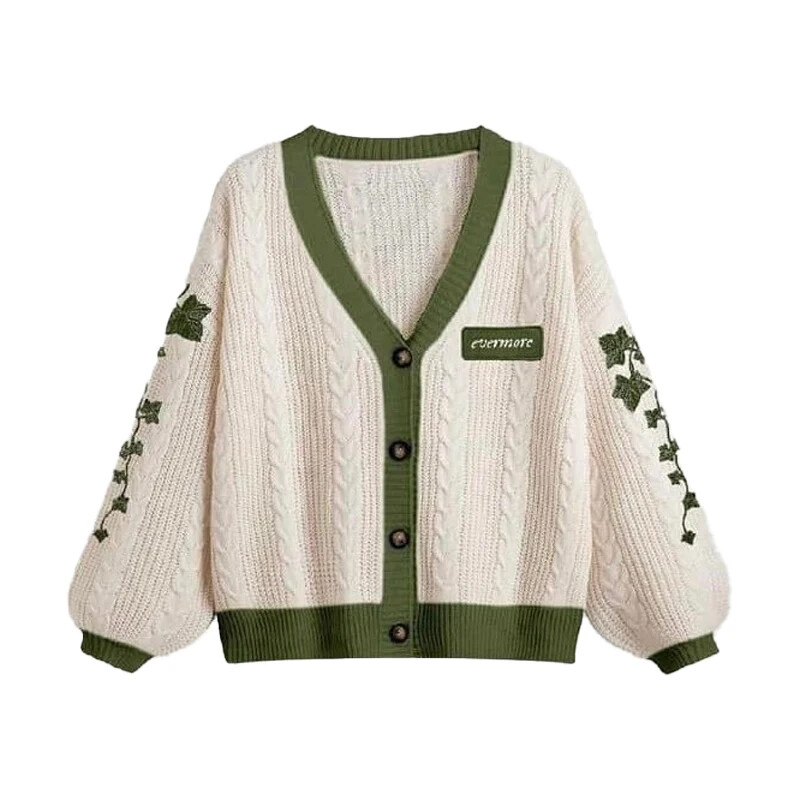 Evermore Cardigan Taylor Version Green Vine Embroidered Button