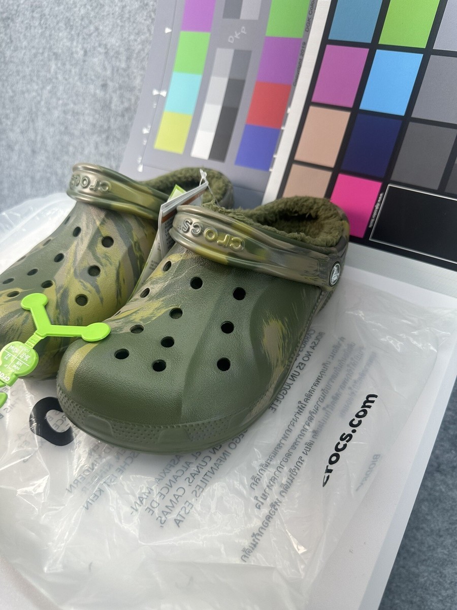 Crocs Ralen Lined Army Green Camo Slip On Clog Size Men display picture 1