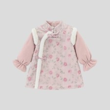 Girls Embroidered Quilted Cheongsam Padded Qipao Dress Chinese New Year Dress