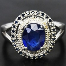 925 STERLING SILVER RING NATURAL BLUE SAPPHIRE OVAL CUT GEMSTONE AFRICA SIZE 8.5