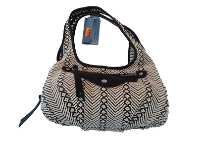 Vera Wang Simply Vera Black & White Chevron Medium Size Hobo Handbag New