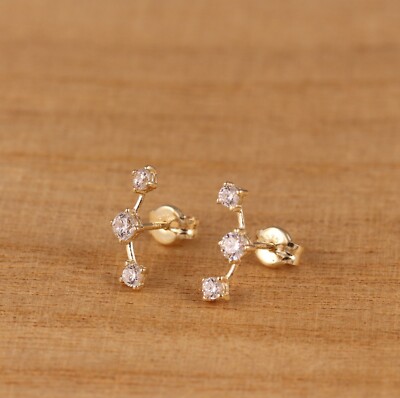 Echte Ohrstecker 9 kt Gelbgold Triple Star CZ ein Paar Echtgold Geschenkbox