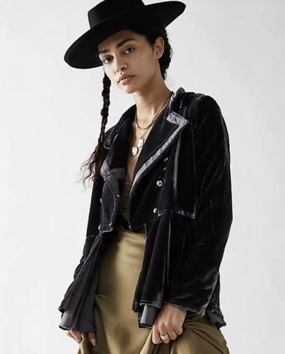 NEW! Free People Velvet Faye Jacket Ebony-Size Small $228