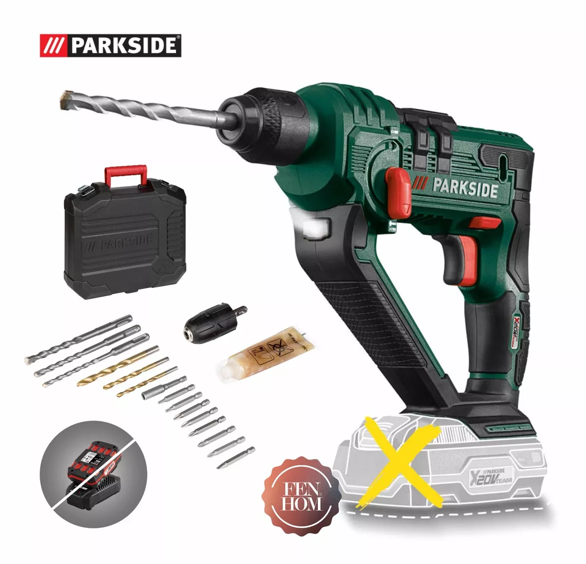 Parkside Cordless Hammer Drill PABH 20 LI B2 3X SDS Plus HSS bits Bare Unit