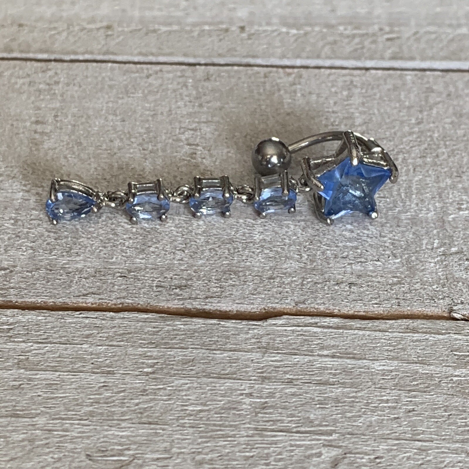 16g Blue Star Gem Reverse Top Down Dangle Belly Button Navel Ring US