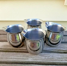 4 Individual Restaurant Ware Open Creamers Stainless Steel Vintage