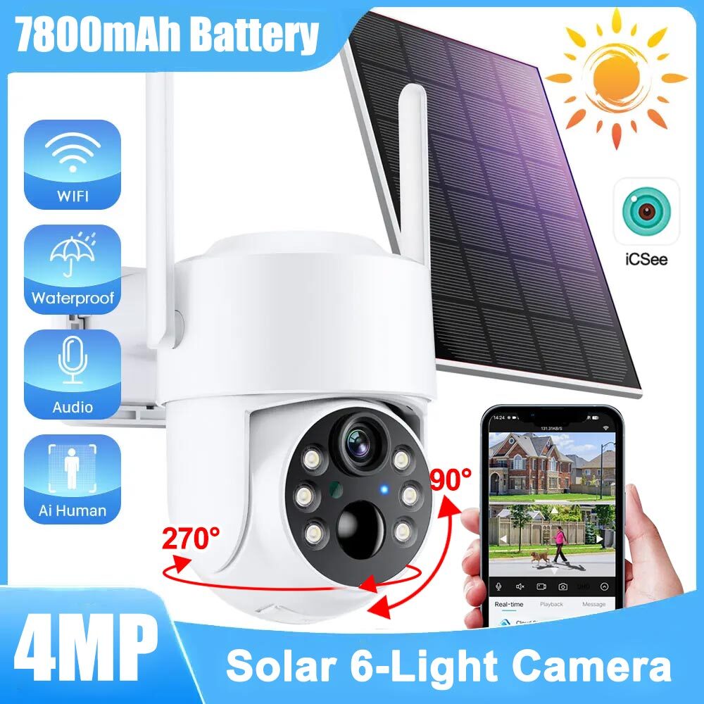 Dual Lens 4MP WiFi Solar Security Camera with PTZ Auto Tracking Two-Way Audio