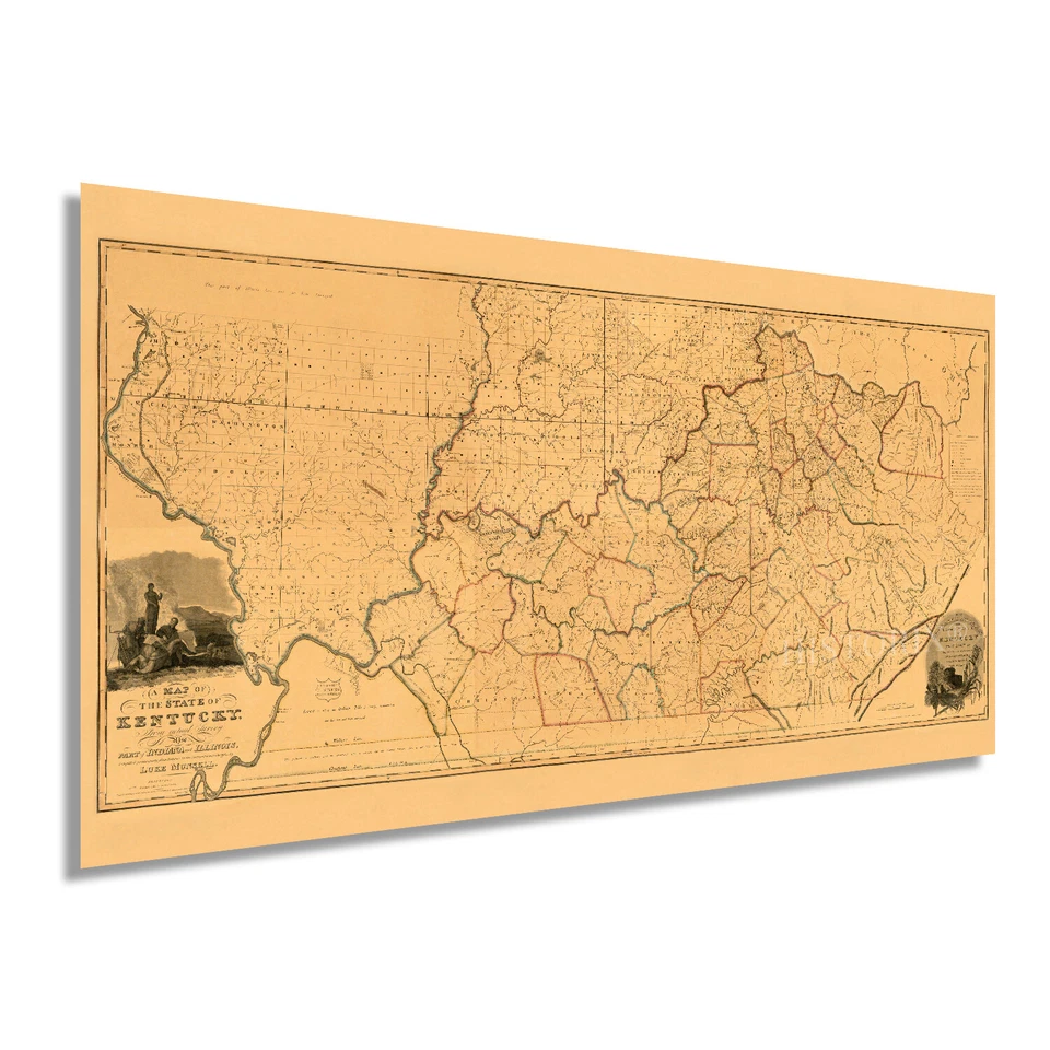 HISTORIX 1818 Kentucky State Map from Actual Survey - Vintage Kentucky Wall Art Poster