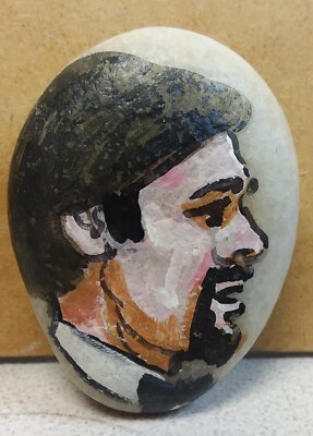 Vintage DAPPER MAN IN TUXEDO Hand Painted Stone ROCK Face FOLK ART