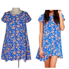 Lulus Dress S Blue Peach Floral Pullover Short Sleeve Not Fitted Garden Party