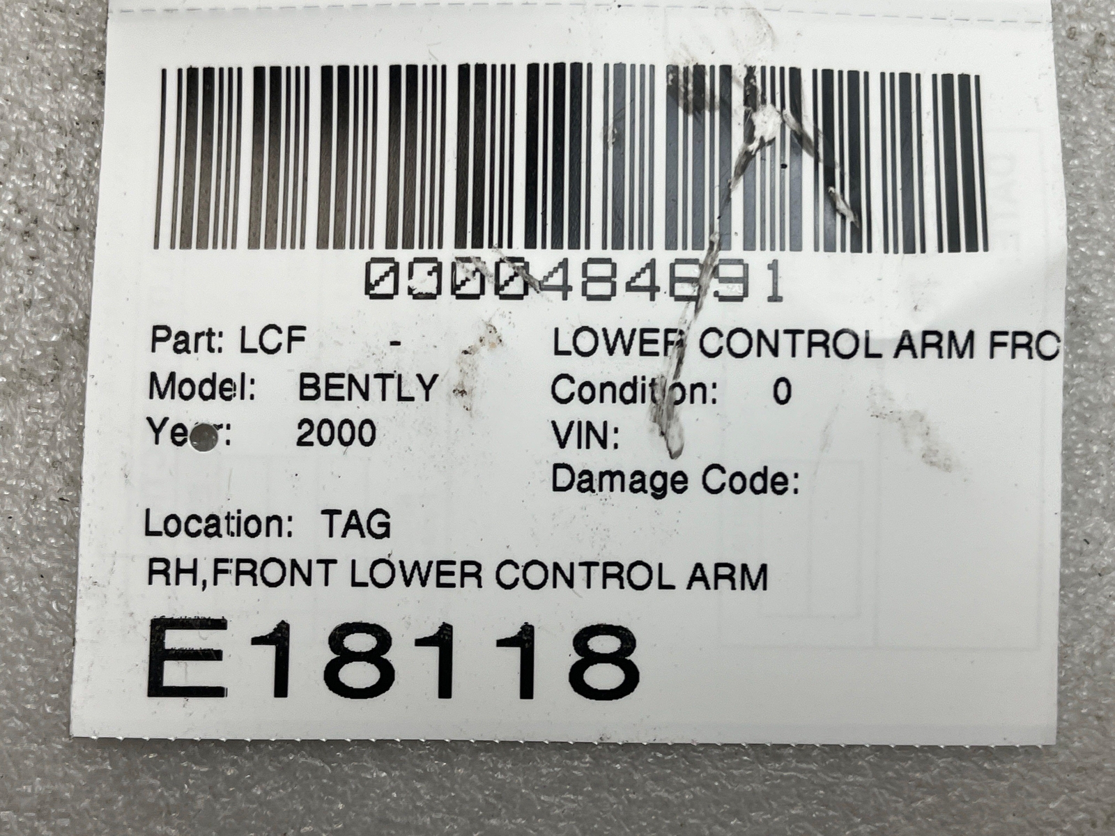 2000 BENTLEY Right Passenger Side Lower Control Arm Front OEM