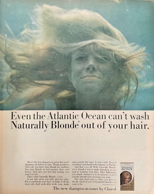1967 Clairol Naturally Blonde Print Ad Underwater Hair Model Atlantic Ocean