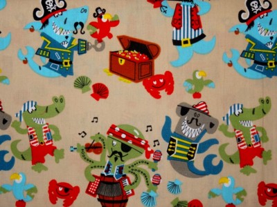 Piraten Tintenfisch Hai Pirat beige Baumwolle Meterware