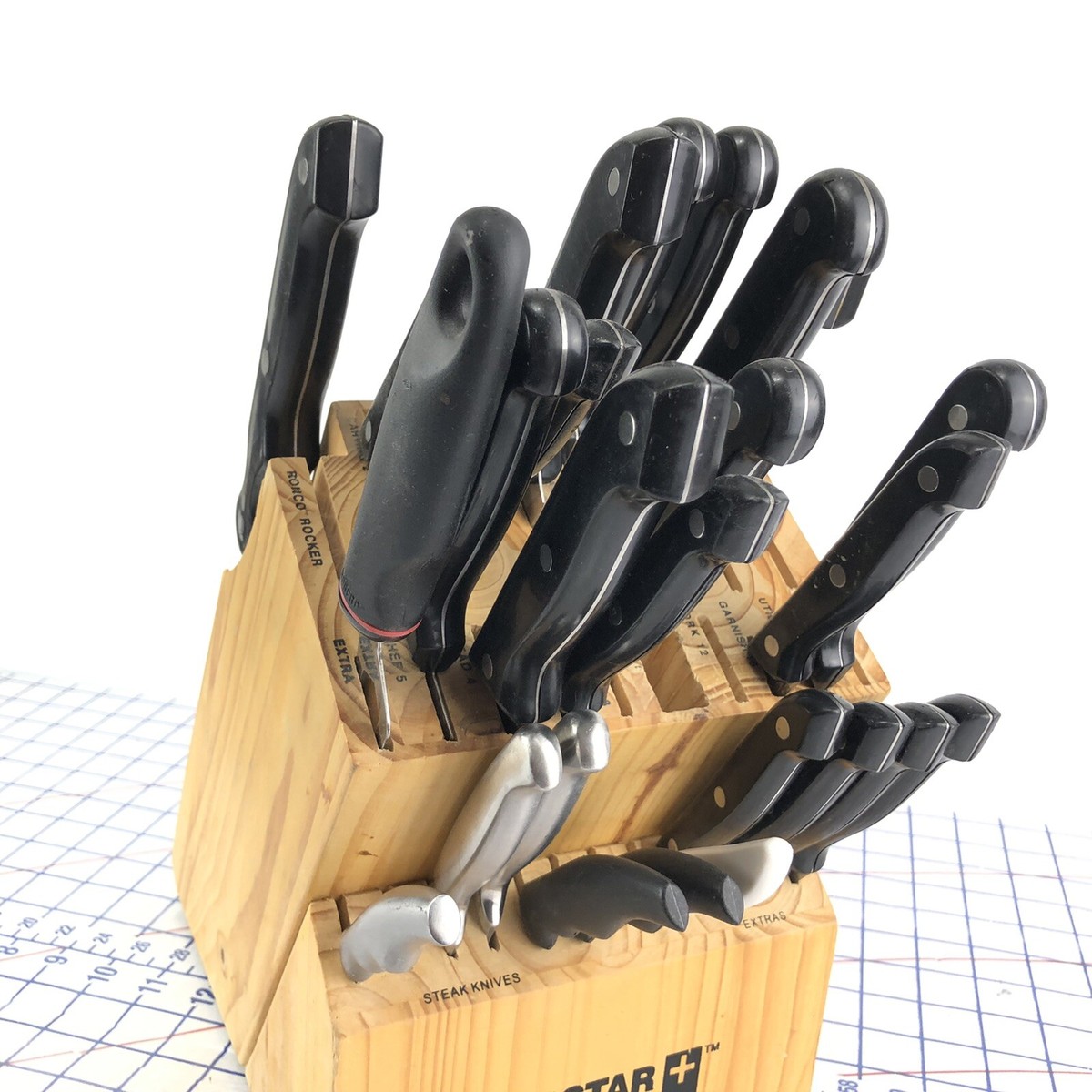 Ronco SIX STAR Cutlery SET Knife Block Solid Wood Labeled Slot