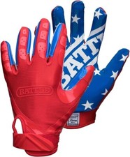 BATTLE ALL AMERICAN FOOTBALL RECEIVER GLOVES YOUTH XL, RED/BLUE/WHITE