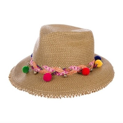 Eric Javits Bahia Squishee Straw Hat Pompom UPF 50+ One Size NEW