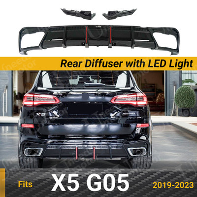 Fits BMW X5 G05 19-23 Rear Diffuser Bumper lip with LED Light & Corner Splitters