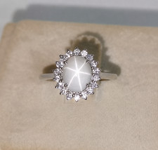 6 Rays White Lindy Star Sapphire Ring 925 Ste...