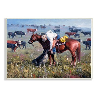 Cowboy Petting Shepherd Farm Dog Cattle Grasslands Landscape, Design by Jack ...