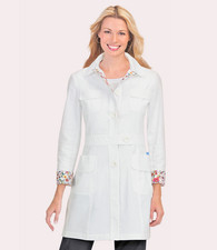 KOI 408 Fine Twill Women's 34-1/4" 4-Pockets Button Front LAB COAT in WHITE