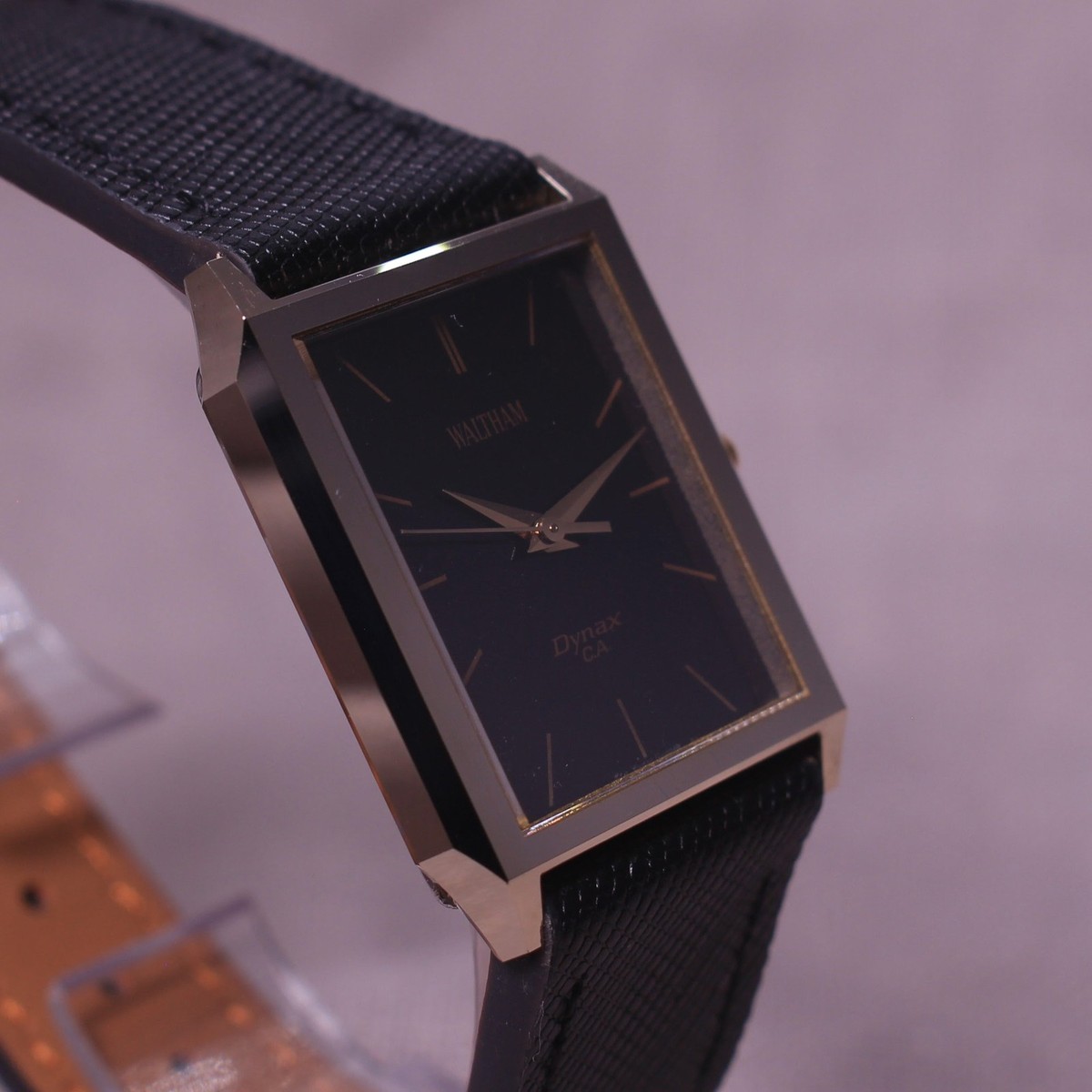 Vintage Waltham Dynax C.A. Ceramic Tank Style Dress Watch - Black