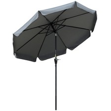 Image of Outsunny 2.7m Patio Umbrella Garden Parasol with Crank, Ruffles, 8 Ribs, Grey