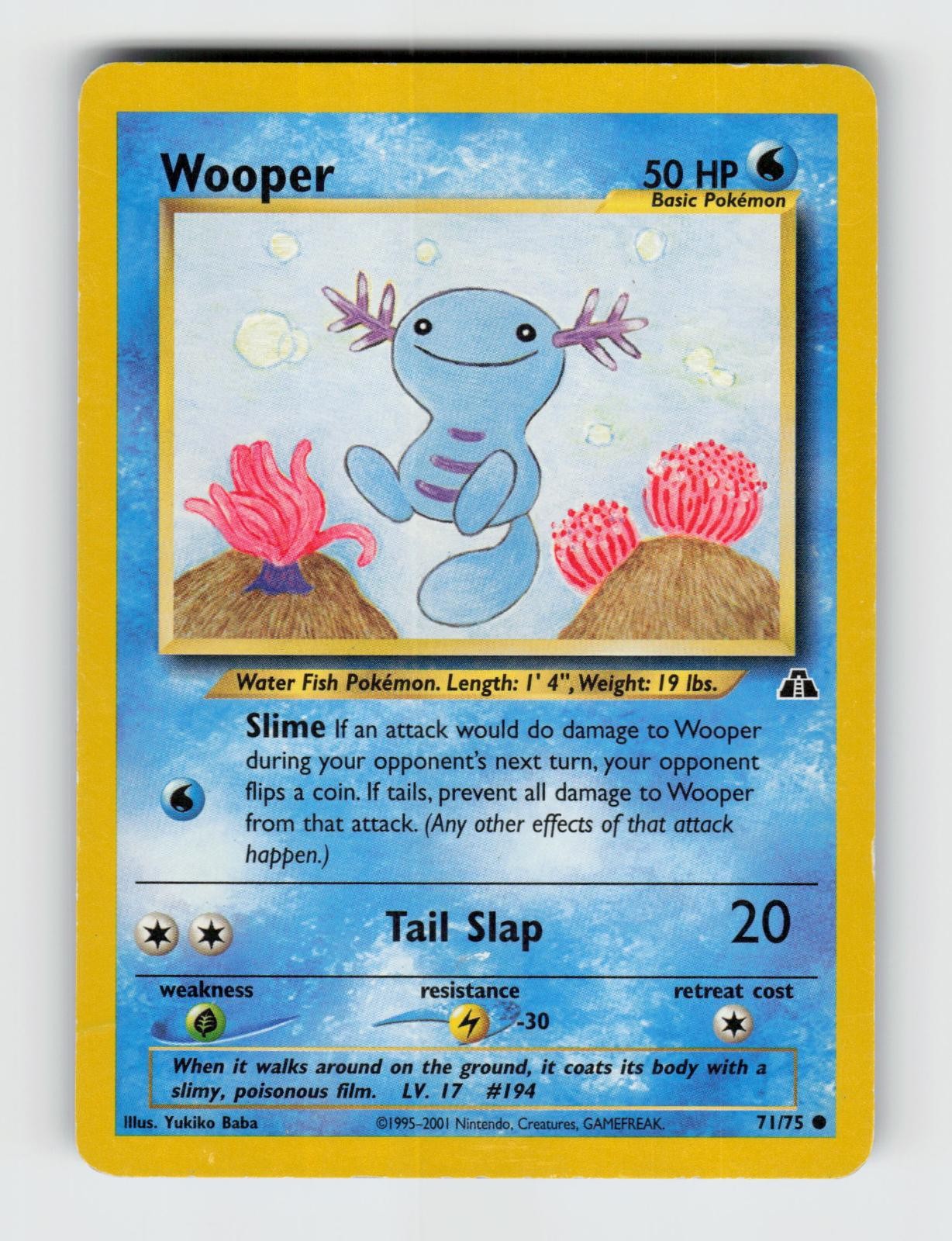 Wooper 71/75 Unlimited Common Neo Discovery Pokemon 2001 MP Baba
