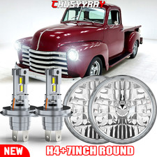 7 Inch Led Glass Headlight Round Classic Look Conversion Chrome 1pair