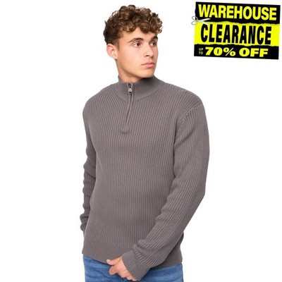 Crosshatch Havaline Mens Designer Casual Knit 1/4 Zip Jumper Grey